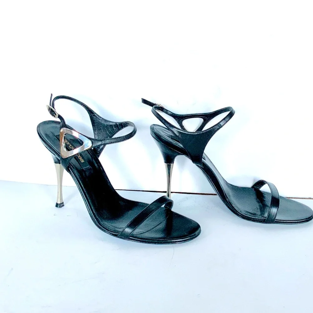 Sergio Rossi black  silver stiletto sandals heels 37.5